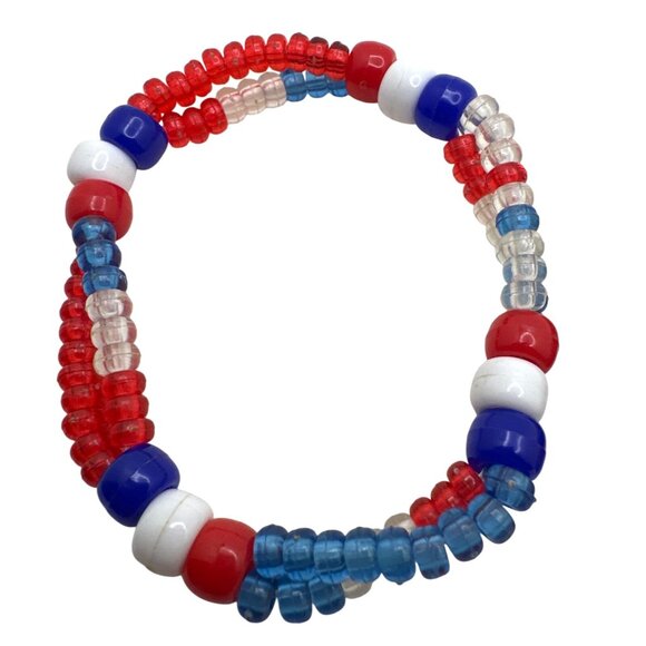 Handcrafted Cowboy Boot Earrings Jewelry Set with Red/White/Blue Beaded Bracelet - Picture 2 of 8